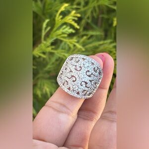 Fabulous TOVA Sterling Silver Filigree Pave CZ Statement Ring